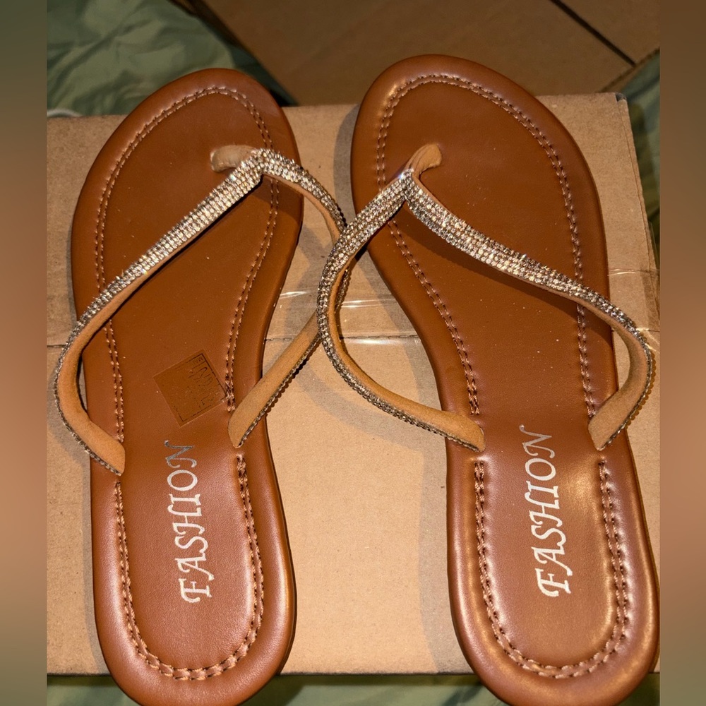 Brown Sandals with Rhinestone Straps 7
